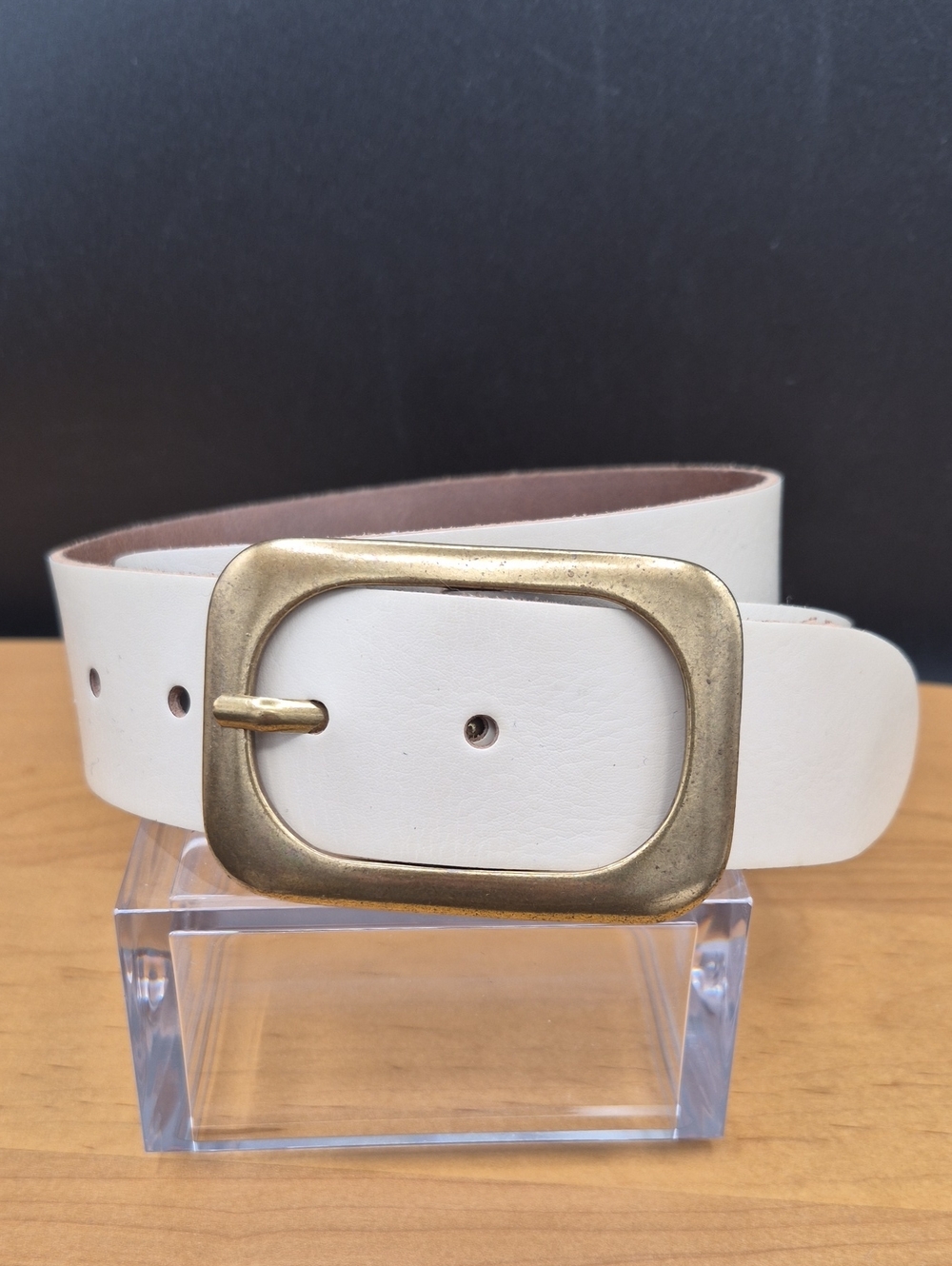 Amsterdam Heritage Jodi White Leather Belt Gold Buckle 40037 Size 80 S F26-405
